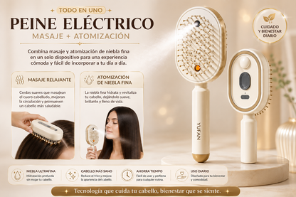 Peine Eléctrico Premium con Niebla Humectante y Masaje Capilar